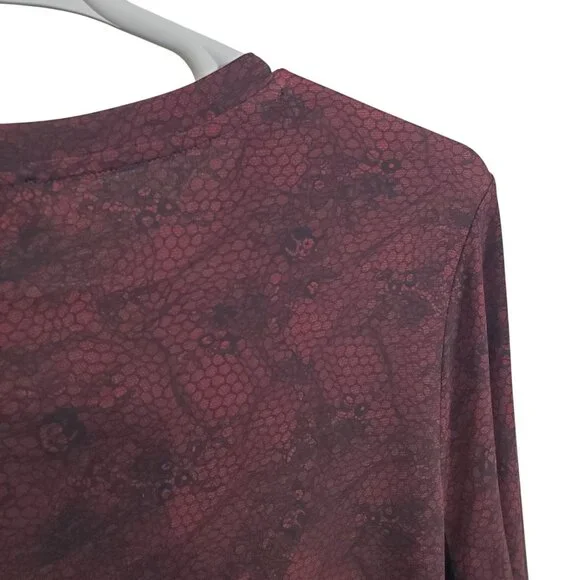 Michael Kors 2X Dress Reptile Print Long Sleeve Bell Cuffs Stretchy Burgundy - Picture 12 of 12